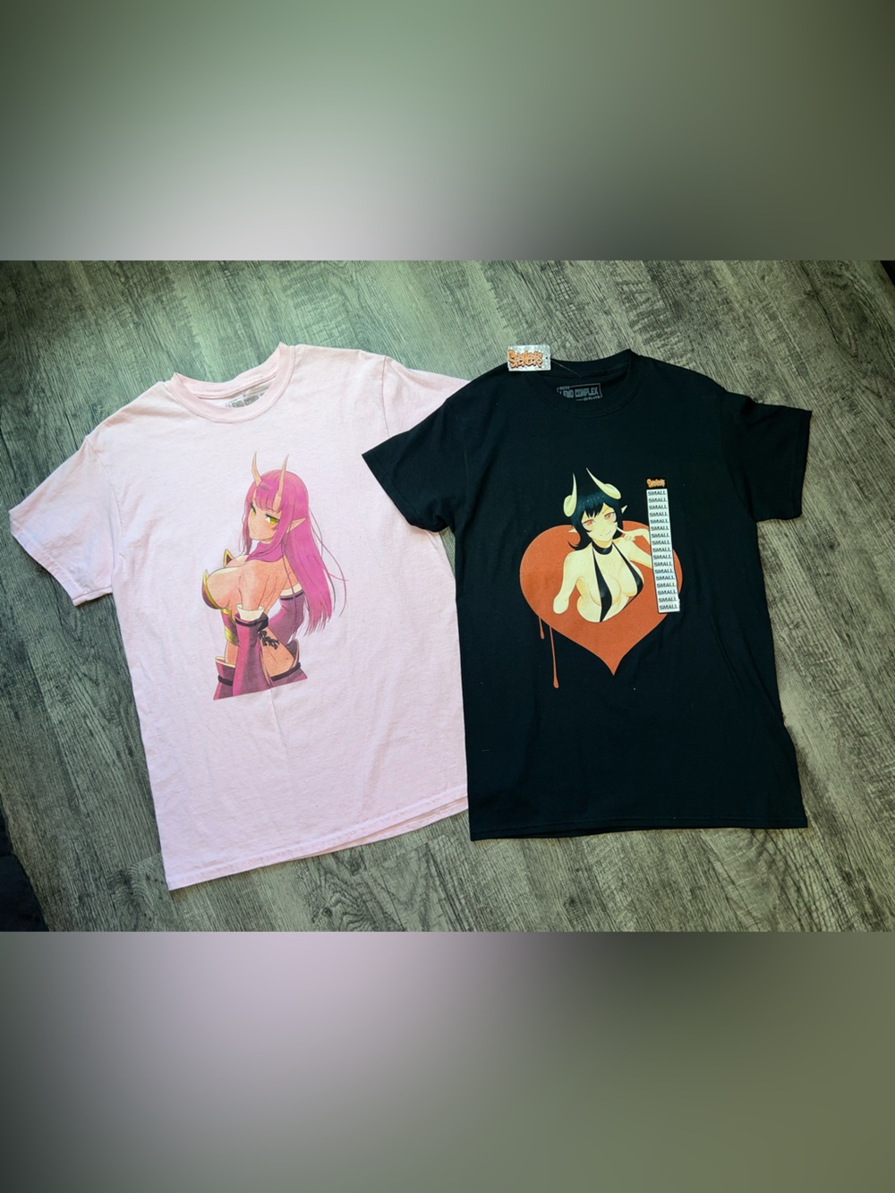 Anime Graphic Tee Bundle — Pink & Black Illustrated Tops